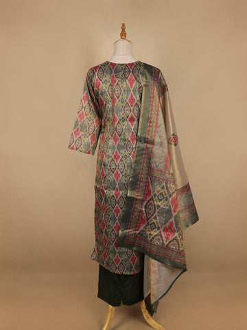 Grey Abstract Print Tissue Straight Cut Salwar Suit - Diadem