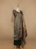 Grey Abstract Print Tissue Straight Cut Salwar Suit - Diadem