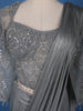 Grey Embroidery Shimmer Ready To Wear Saree with Designer Blouse - Diadem