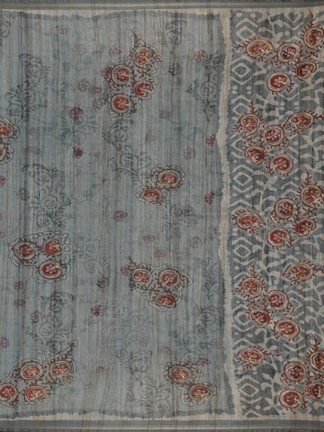 Grey Floral Designed Semi Tussar Saree - Diadem