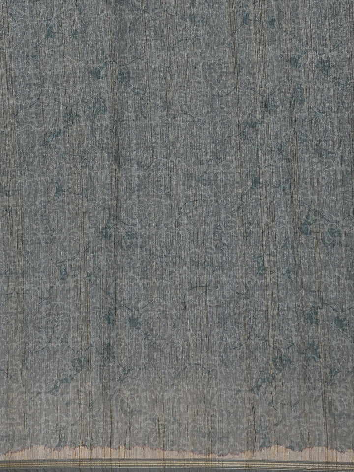 Grey Floral Designed Semi Tussar Saree - Diadem