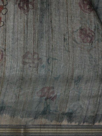 Grey Floral Designed Semi Tussar Saree - Diadem