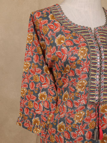 Grey Floral Design Printed Cotton Salwar Suit - Diadem
