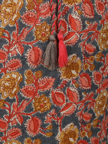Grey Floral Design Printed Cotton Salwar Suit - Diadem