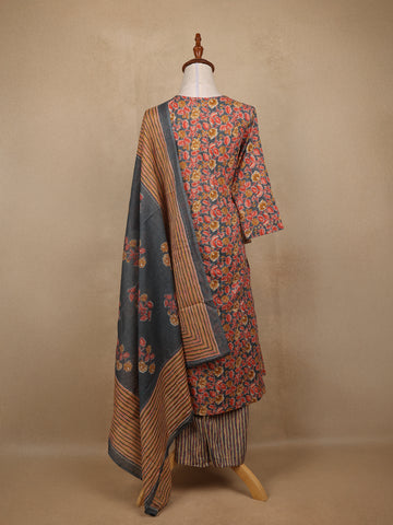 Grey Floral Design Printed Cotton Salwar Suit - Diadem