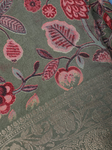 Grey Floral Printed Cotton Saree - Diadem