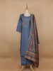 Grey Floral Designed Semi Silk Salwar Suit - Diadem