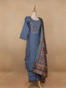 Grey Floral Designed Semi Silk Salwar Suit - Diadem