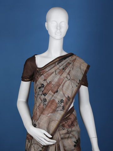 Grey Floral Designed Semi Tussar Saree - Diadem