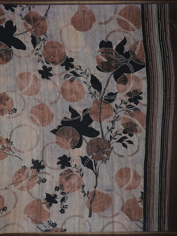 Grey Floral Designed Semi Tussar Saree - Diadem