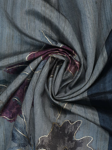 Grey Floral Designed Semi Tussar Saree - Diadem