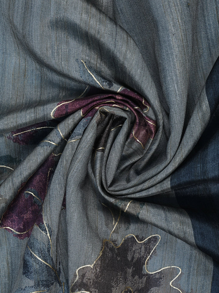 Grey Floral Designed Semi Tussar Saree - Diadem
