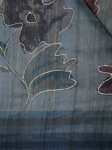 Grey Floral Designed Semi Tussar Saree - Diadem