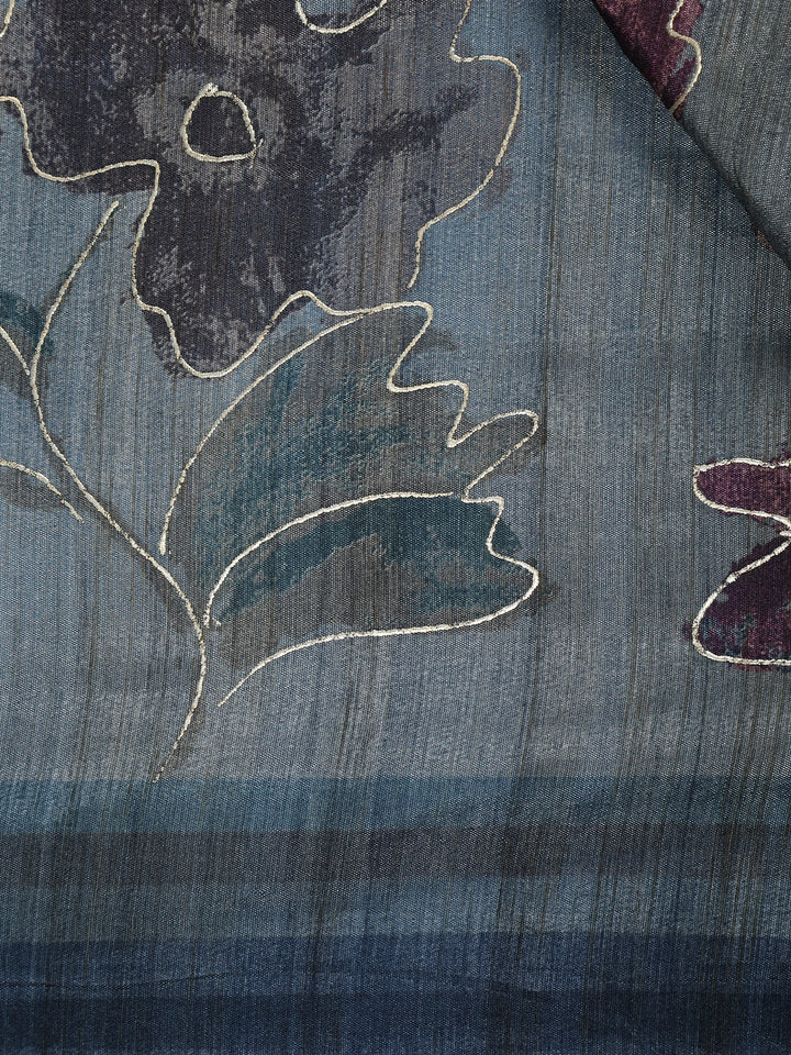 Grey Floral Designed Semi Tussar Saree - Diadem
