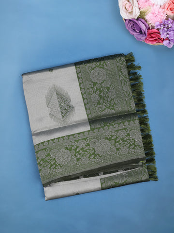 Grey Floral Design Woven Tissue Silk Saree - Diadem