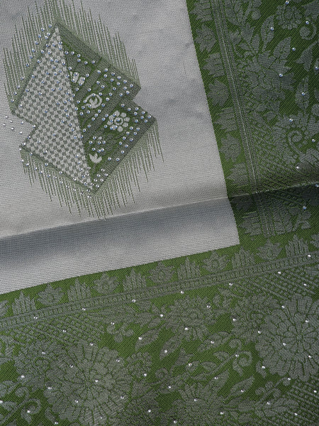 Grey Floral Design Woven Tissue Silk Saree - Diadem