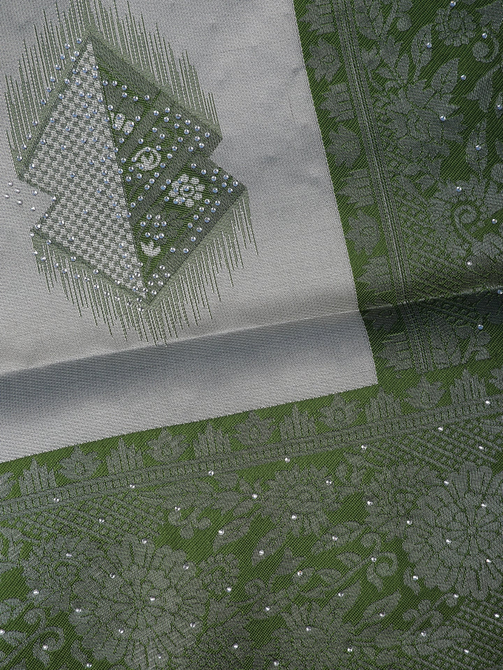 Grey Floral Design Woven Tissue Silk Saree - Diadem