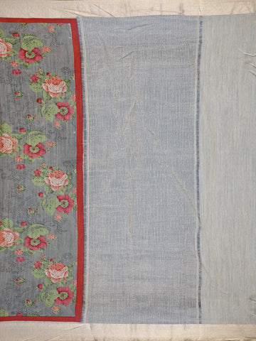 Grey Floral Designed Chanderi Cotton Saree - Diadem