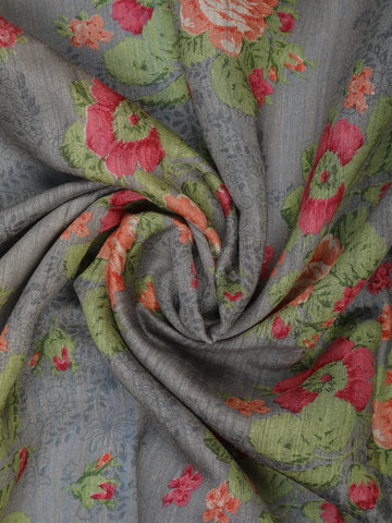 Grey Floral Designed Chanderi Cotton Saree - Diadem