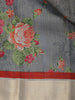 Grey Floral Designed Chanderi Cotton Saree - Diadem