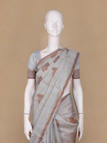 Grey Floral Designed Chiffon Saree - Diadem