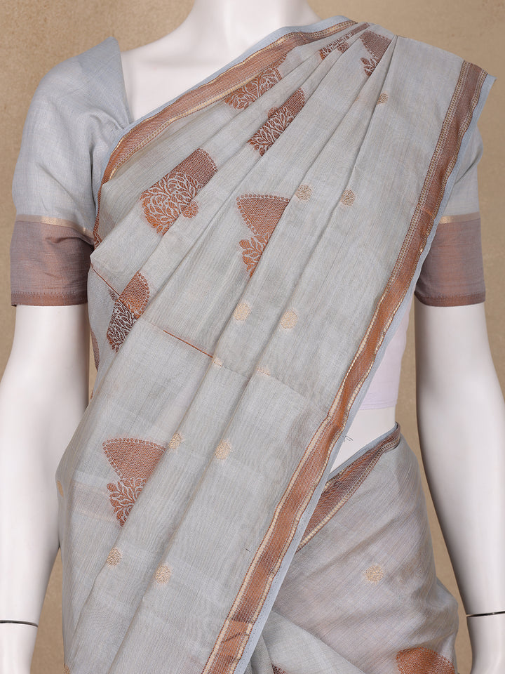 Grey Floral Designed Chiffon Saree - Diadem