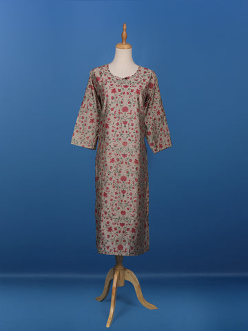 Grey Floral Designed Cotton Kurti - Diadem