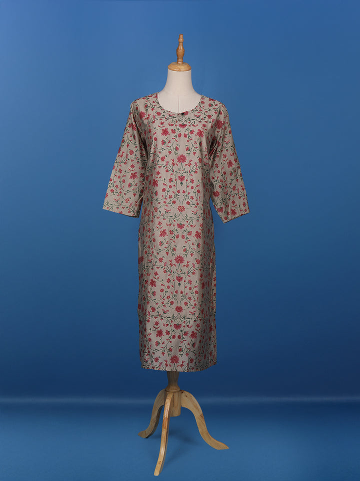 Grey Floral Designed Cotton Kurti - Diadem