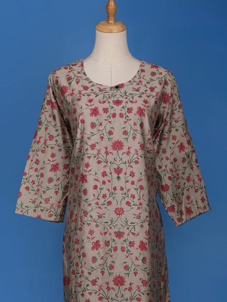 Grey Floral Designed Cotton Kurti - Diadem