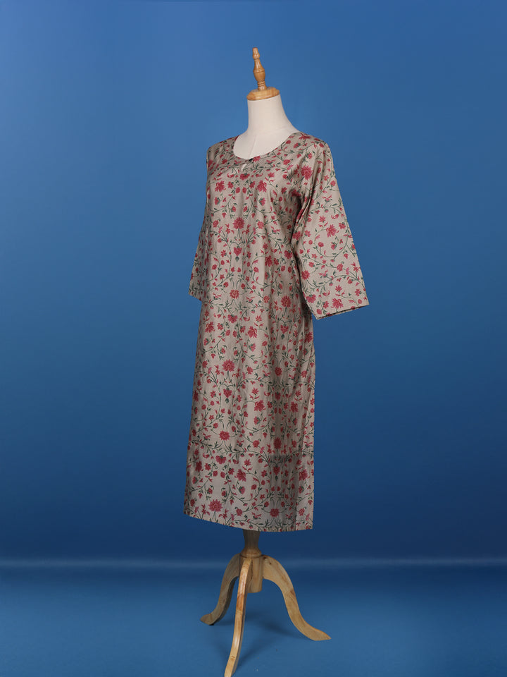 Grey Floral Designed Cotton Kurti - Diadem