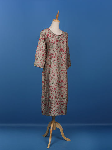 Grey Floral Designed Cotton Kurti - Diadem