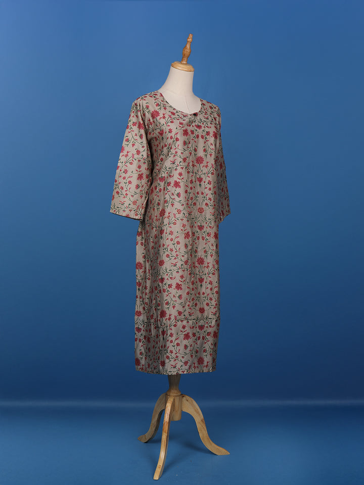 Grey Floral Designed Cotton Kurti - Diadem