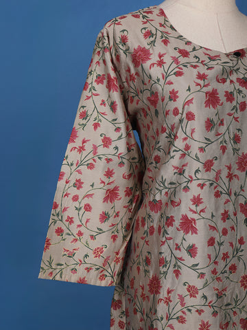 Grey Floral Designed Cotton Kurti - Diadem