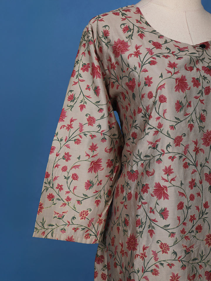 Grey Floral Designed Cotton Kurti - Diadem