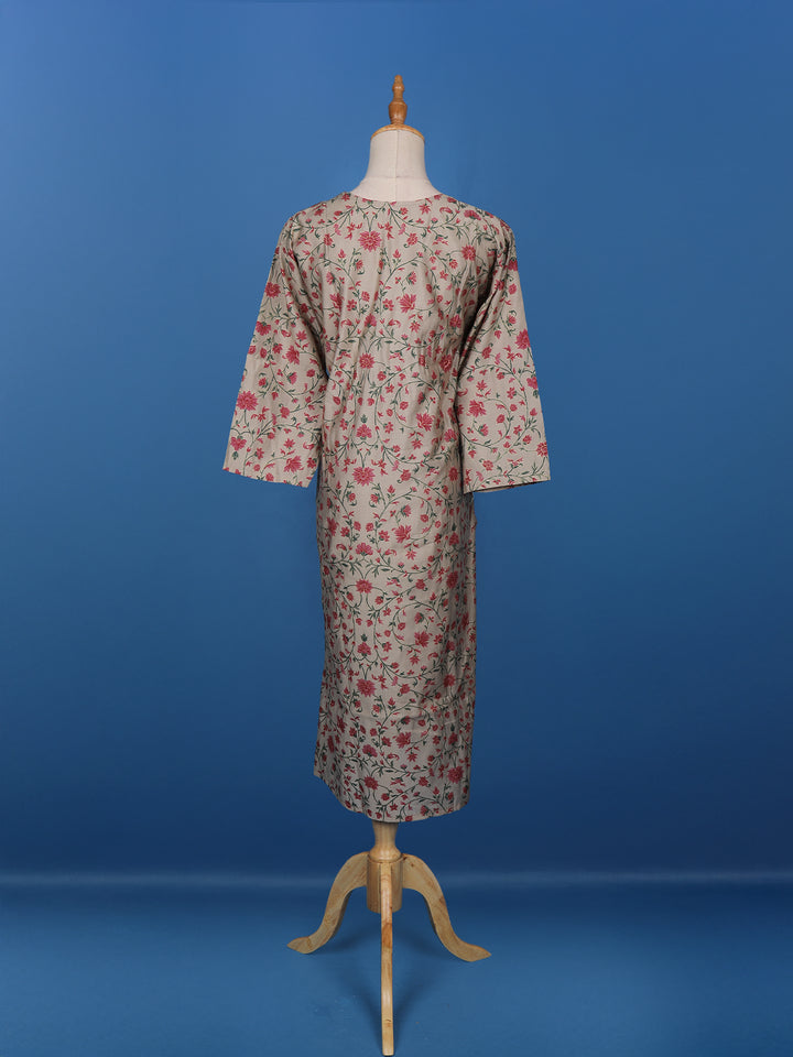 Grey Floral Designed Cotton Kurti - Diadem