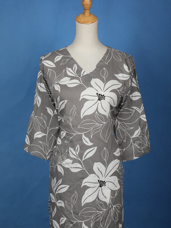 Grey Floral Designed Cotton Salwar Suit - Diadem