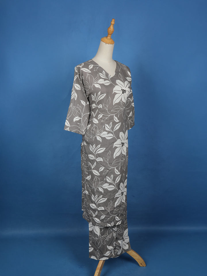 Grey Floral Designed Cotton Salwar Suit - Diadem