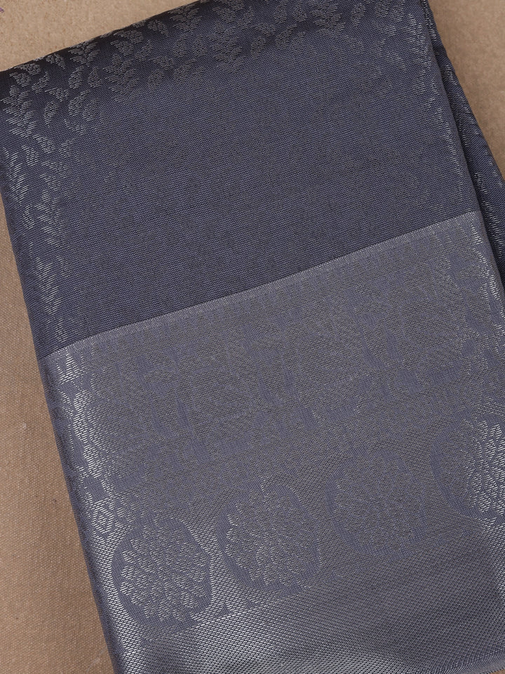 Grey Floral Designed Fancy Art Silk Saree - Diadem