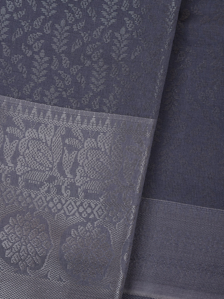 Grey Floral Designed Fancy Art Silk Saree - Diadem