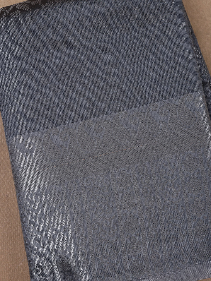 Grey Floral Designed Fancy Art Silk Saree - Diadem