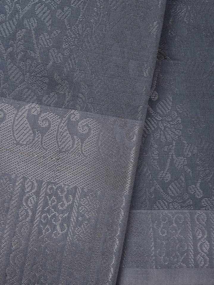 Grey Floral Designed Fancy Art Silk Saree - Diadem
