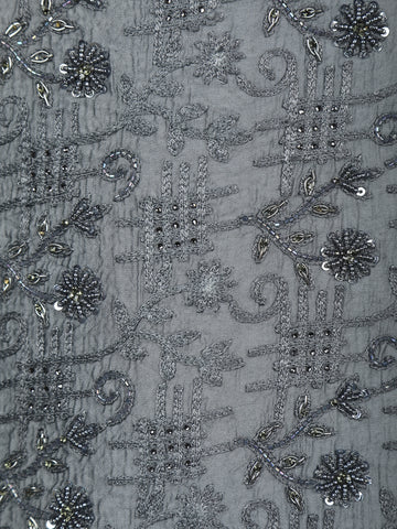 Grey Floral Designed Jodhpuri Men's Suit - Diadem