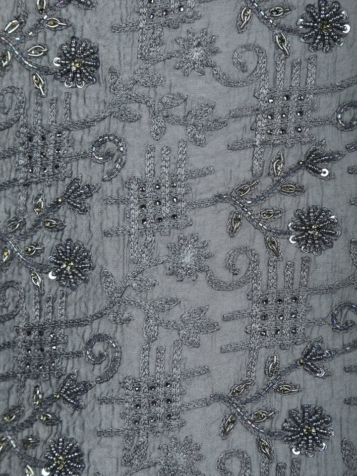 Grey Floral Designed Jodhpuri Men's Suit - Diadem