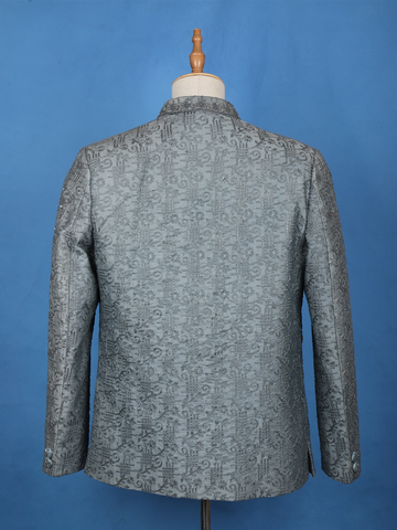 Grey Floral Designed Jodhpuri Men's Suit - Diadem