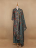 Grey Floral Designed Semi Silk Salwar Suit - Diadem
