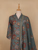 Grey Floral Designed Semi Silk Salwar Suit - Diadem