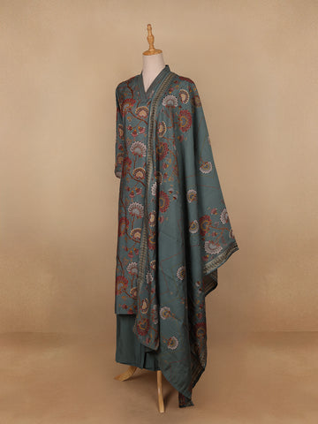 Grey Floral Designed Semi Silk Salwar Suit - Diadem