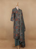 Grey Floral Designed Semi Silk Salwar Suit - Diadem