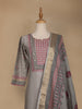 Grey Floral Designed Semi Silk Salwar Suit - Diadem
