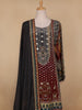 Grey Floral Designed Semi Silk Sharara Salwar Suit - Diadem